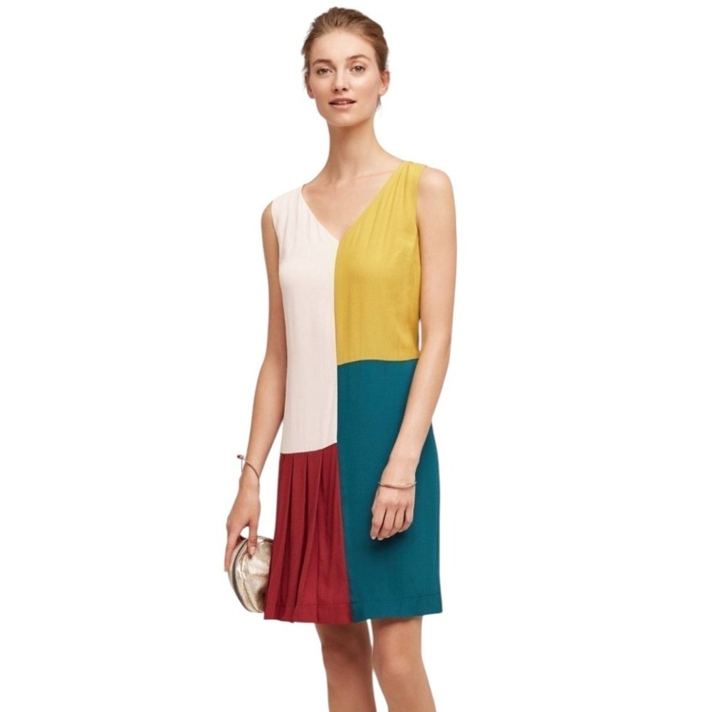 Anthropologie x HD in Paris NEW Colorblock Dress Turquoise Yellow Mod Art NWT 10